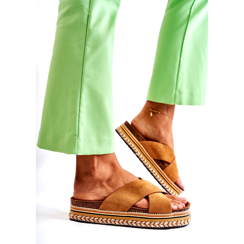 PG1 Női velúr papucs a Camel Jossie platformon barna 3