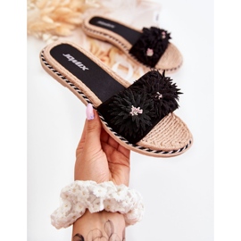 WJ1 Női papucs anyagvirágokkal, fekete Susana 1