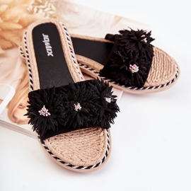 WJ1 Női papucs anyagvirágokkal, fekete Susana 2