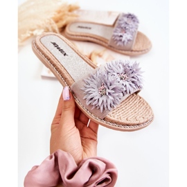 WJ1 Női papucs szövet virágokkal, szürke Susana 1