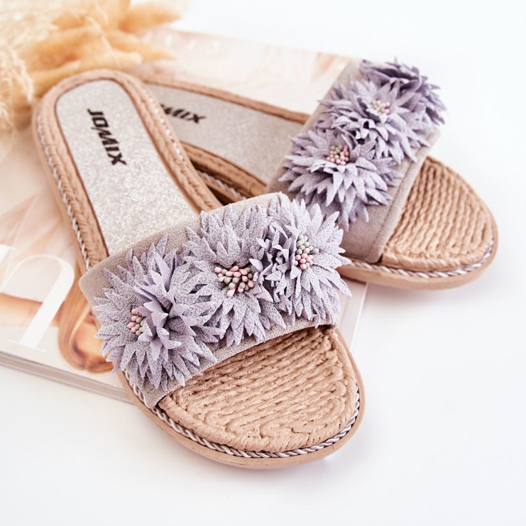 WJ1 Női papucs szövet virágokkal, szürke Susana 2