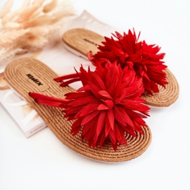 Női papucs Eviana piros szövet díszítéssel 1