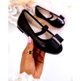 S.Barski Bőr gyermek balerinák fekete Claril dekoratív masnival 1