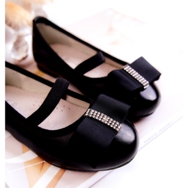 S.Barski Bőr gyermek balerinák fekete Claril dekoratív masnival 3