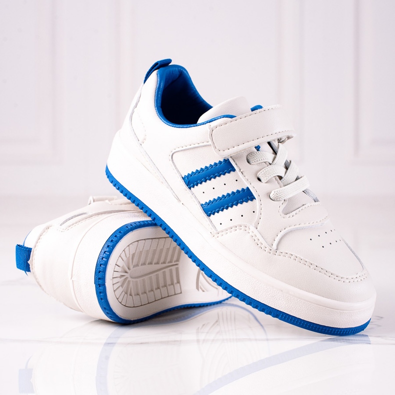 Shelovet gyerek tornacipő ökológiai bőrből fehér és kék színben 1