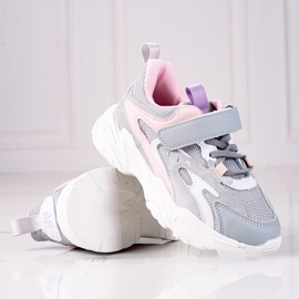 Shelovet gyerek tornacipő vastag talpon, világosszürke rózsaszín 1