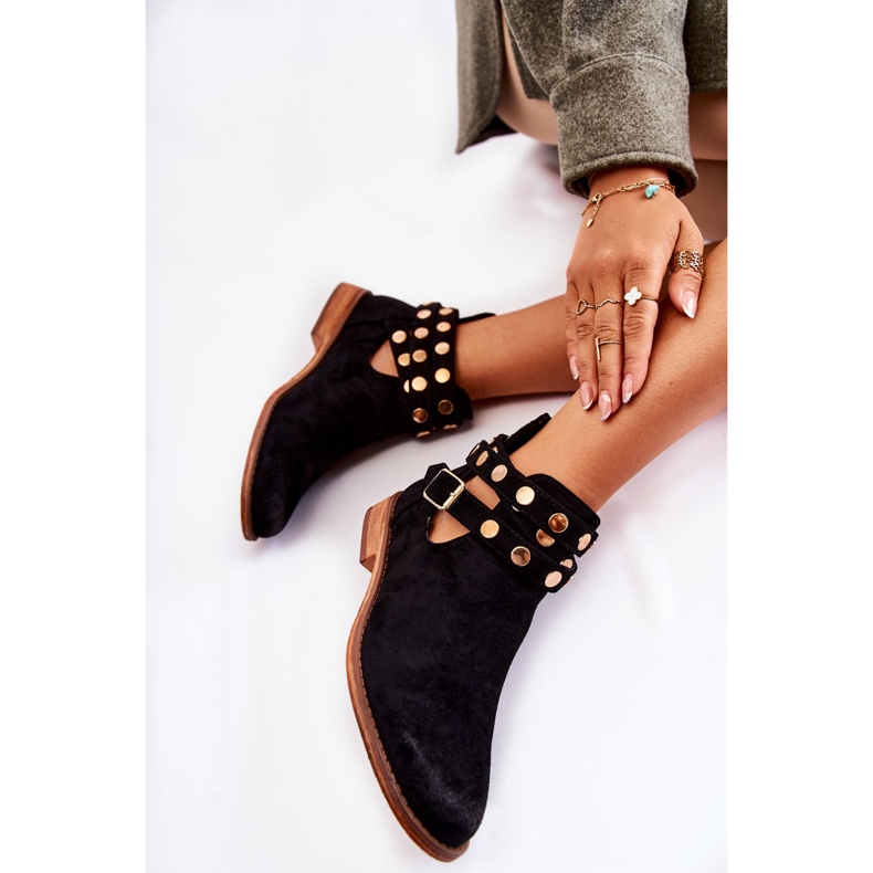 WS1 Fúvókás női csizma lapos sarkon, Black Larino fekete 1