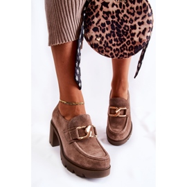 PL5 Sötétbézs Harmell elegáns cipő oszlopon, arany díszítéssel barna 1