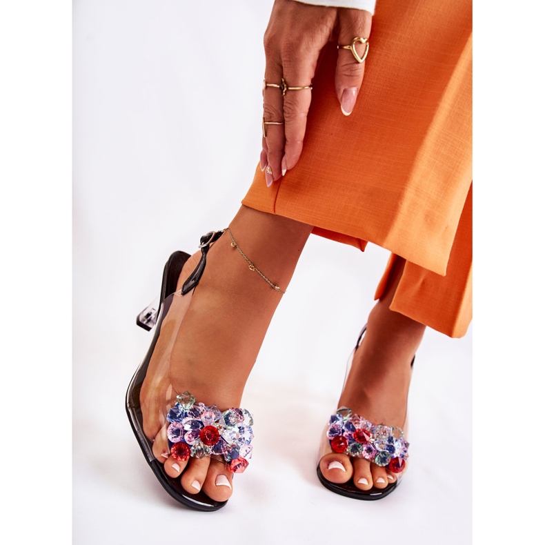 S.Barski Elegáns szandál fekete Lanette kristályokkal sokszínű 1