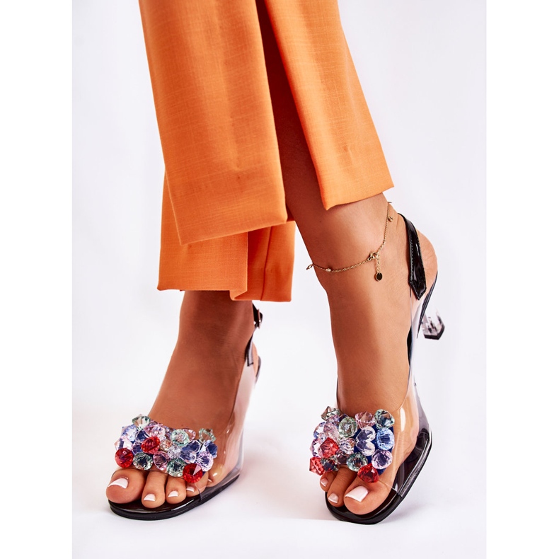 S.Barski Elegáns szandál fekete Lanette kristályokkal sokszínű 2