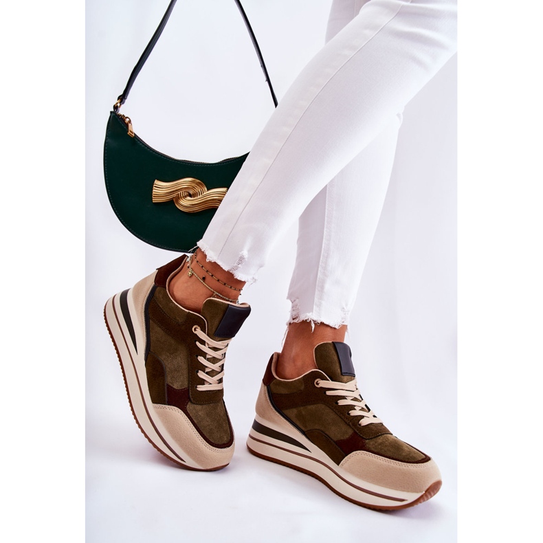 PS1 Női velúr sportcipő zöld-bézs Elise 2