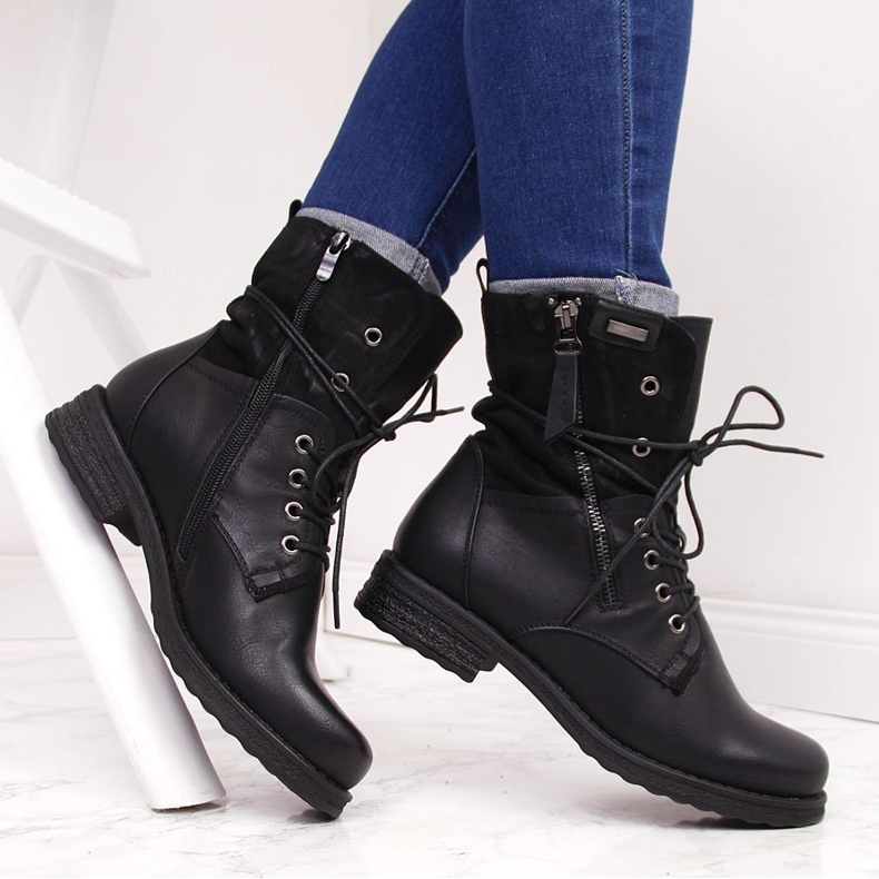 Női fűzős munkások cipzárral, fekete Jezzi 1