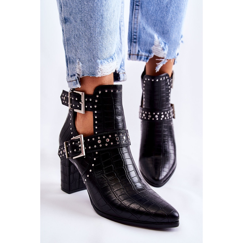 WJ2 Női csizma a sarkon strasszokkal, fekete kelin 1 WJ2 Női csizma a sarkon strasszokkal, fekete kelin 1