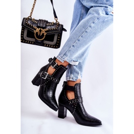 WJ2 Női csizma a sarkon strasszokkal, fekete kelin 2