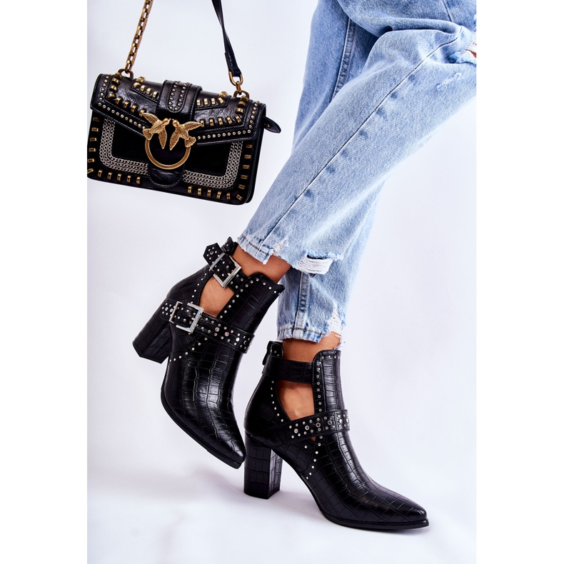 WJ2 Női csizma a sarkon strasszokkal, fekete kelin 2 WJ2 Női csizma a sarkon strasszokkal, fekete kelin 2