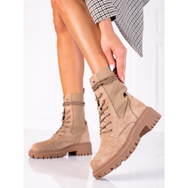 SHELOVET Bézs velúr fűzős munkások barna 2