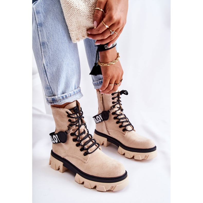 PS1 Velúr magas csizma bézs Danity melegítéssel barna 2