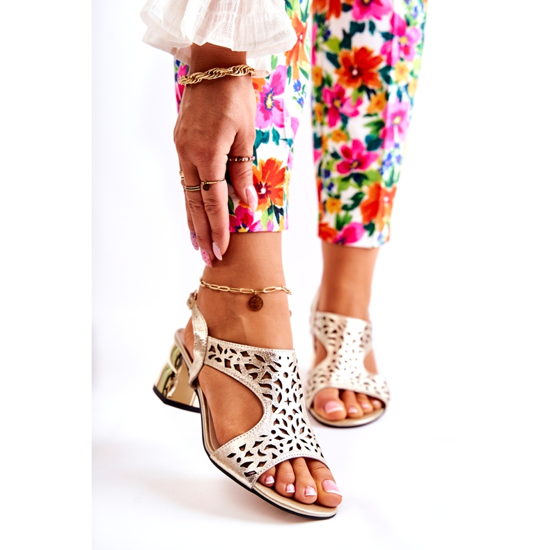 PA2 Bőr áttört szandál magassarkúban Golden Salvio aranysárga 1