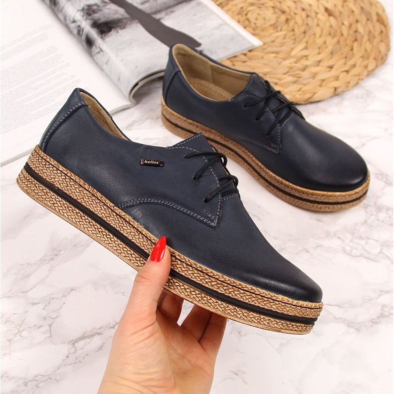 Bőr női cipő sötétkék Helios 380 platformon 1