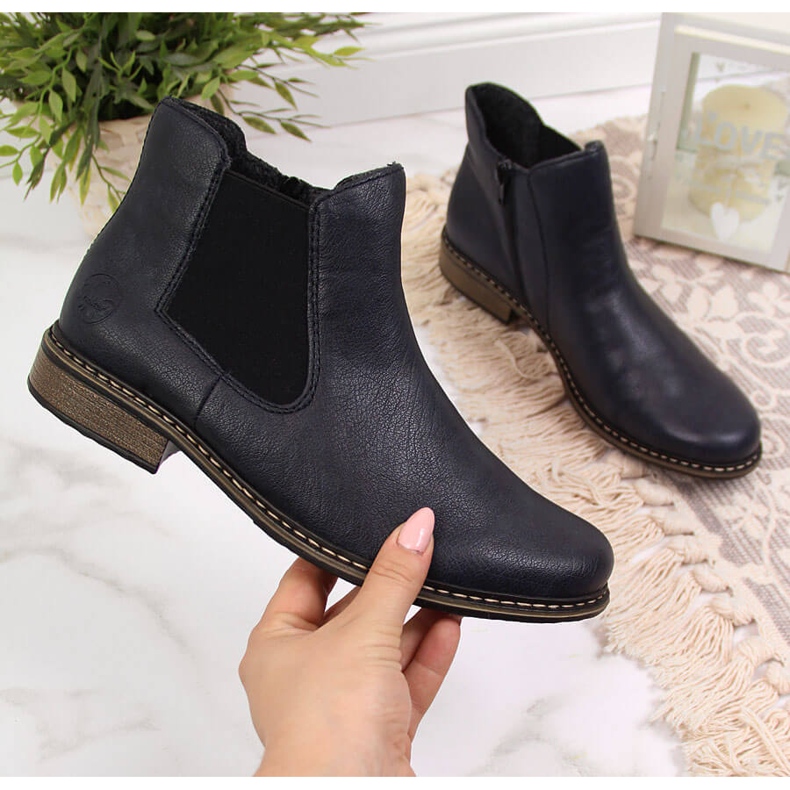 Női meleg Chelsea csizma, sötétkék Rieker Z4994-14 fekete 2