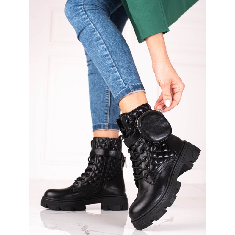 Fekete Shelovet steppelt női táskák tépőzáras zsebbel 1