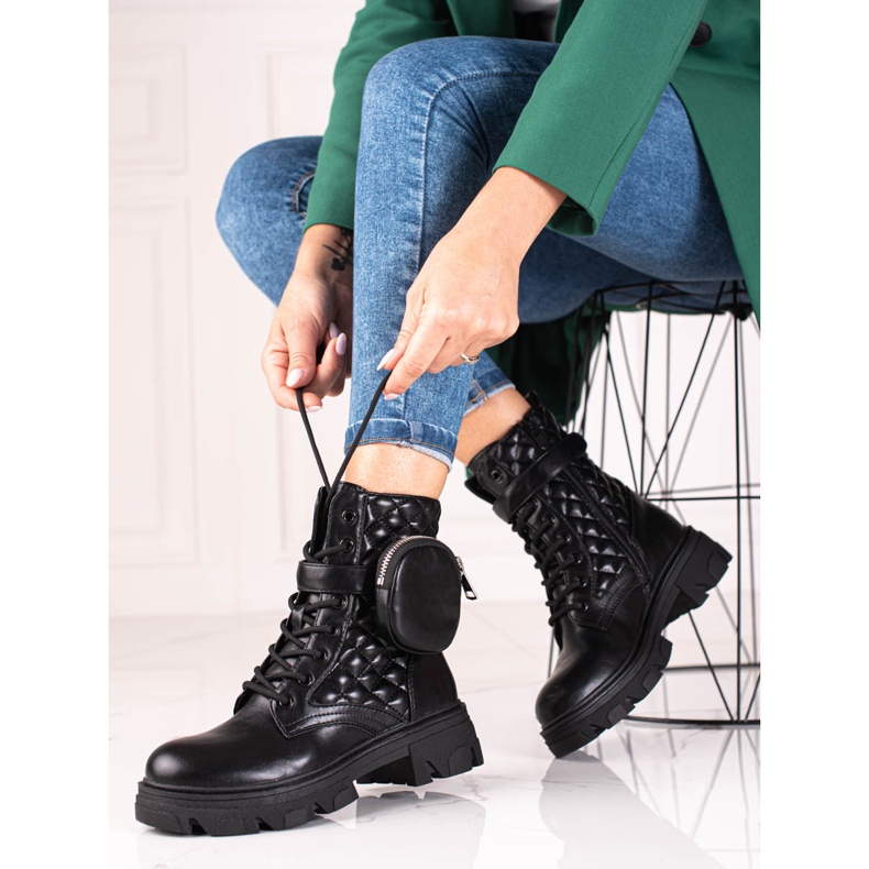 Fekete Shelovet steppelt női táskák tépőzáras zsebbel 2