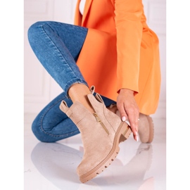 Shelovet női alacsony csizma arany cipzárral, világosbarna 1