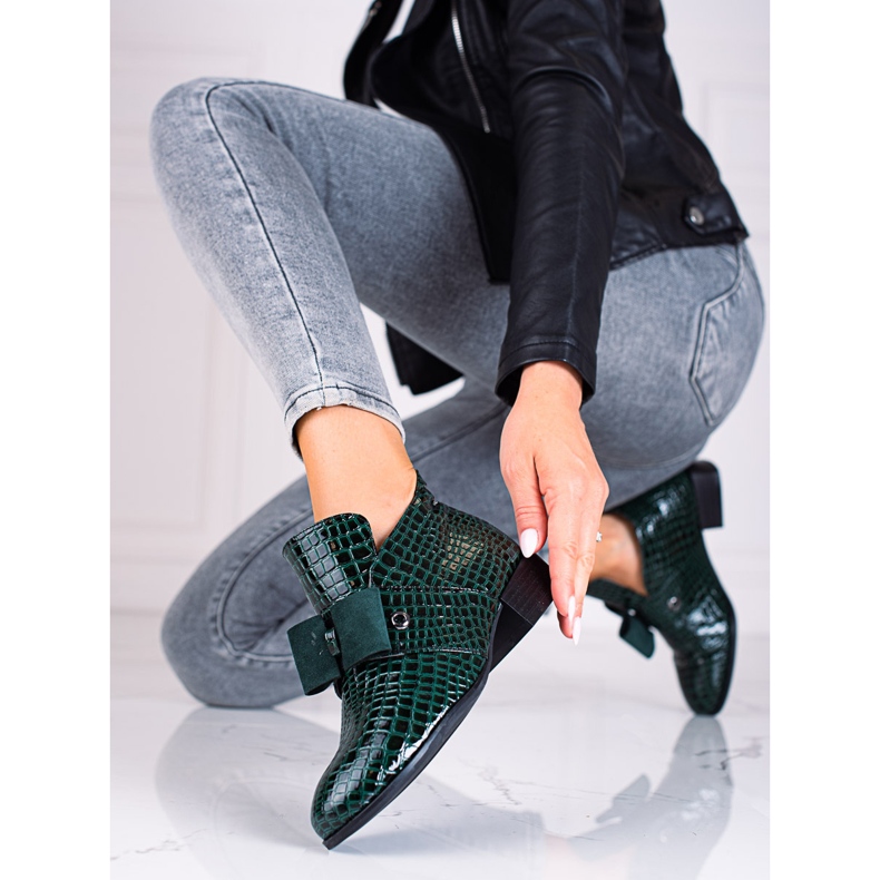 W. Potocki Potocki női alacsony csizma, lapos zöld sarkú 1