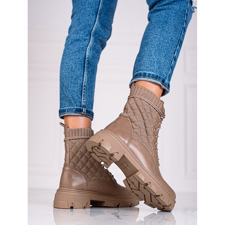 Shelovet női fűzős steppelt táskák bézs barna 1