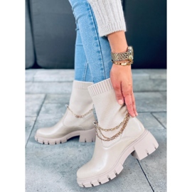 Grace Beige zokni felsőrésszel rendelkező csizma bézs 1