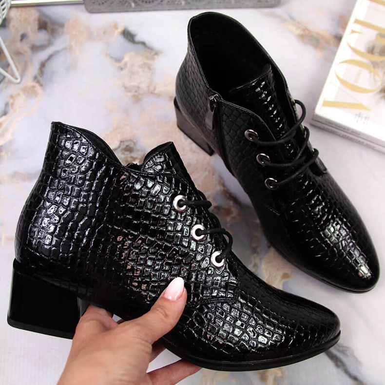 Női fekete lakkbőr kígyóbőr Vinceza csizma 1