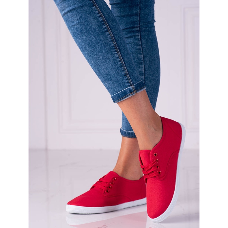 Világos női Shelovet piros szövet tornacipő 2