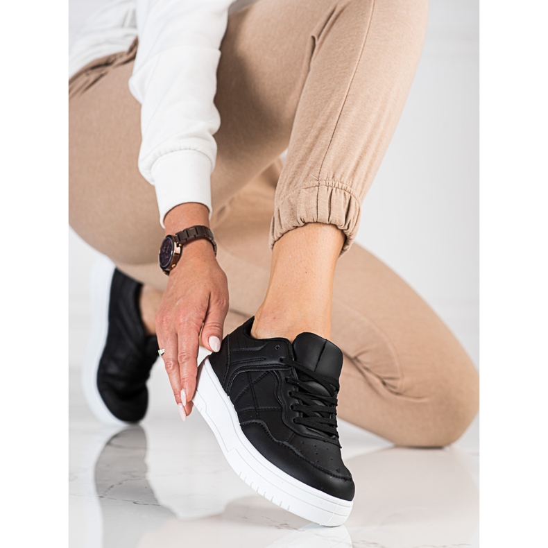 Klasszikus sport női Shelovet tornacipő ökológiai bőrből, fekete 2