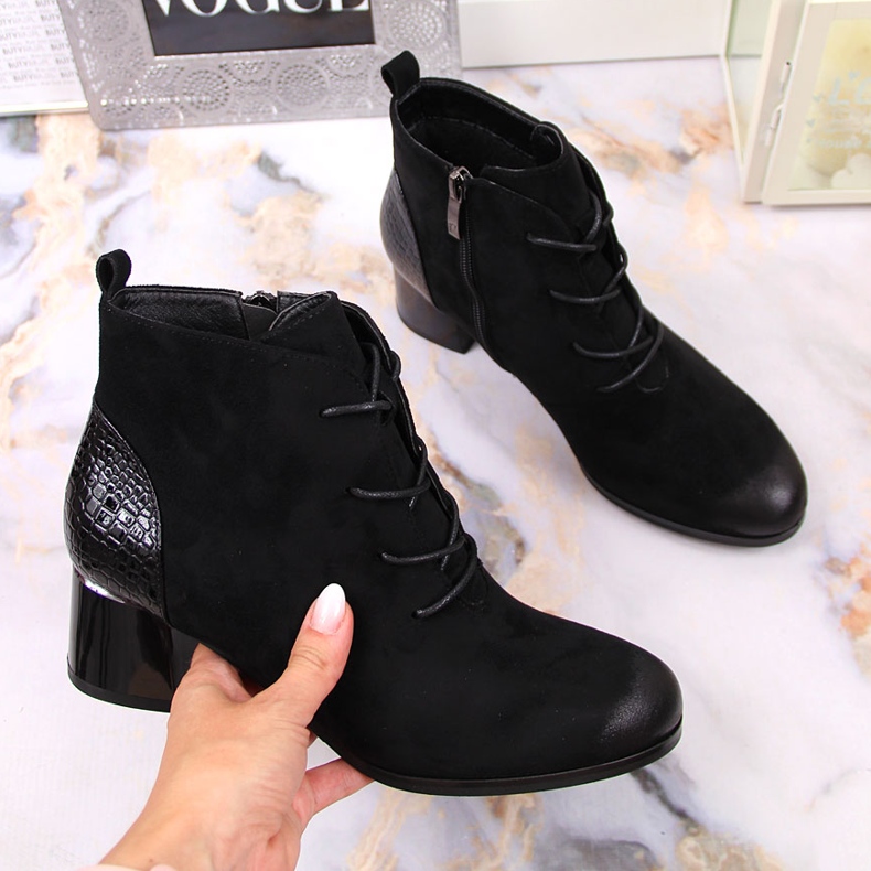 Női csizma, hőszigetelt fűzött öko-velúr fekete Potocki 1 Női csizma, hőszigetelt fűzött öko-velúr fekete Potocki 1