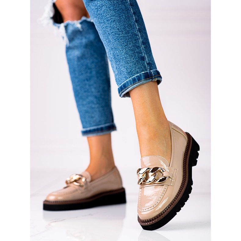 Női naplopók Vinceza platformon lakkbőrből, bézs színű barna 1