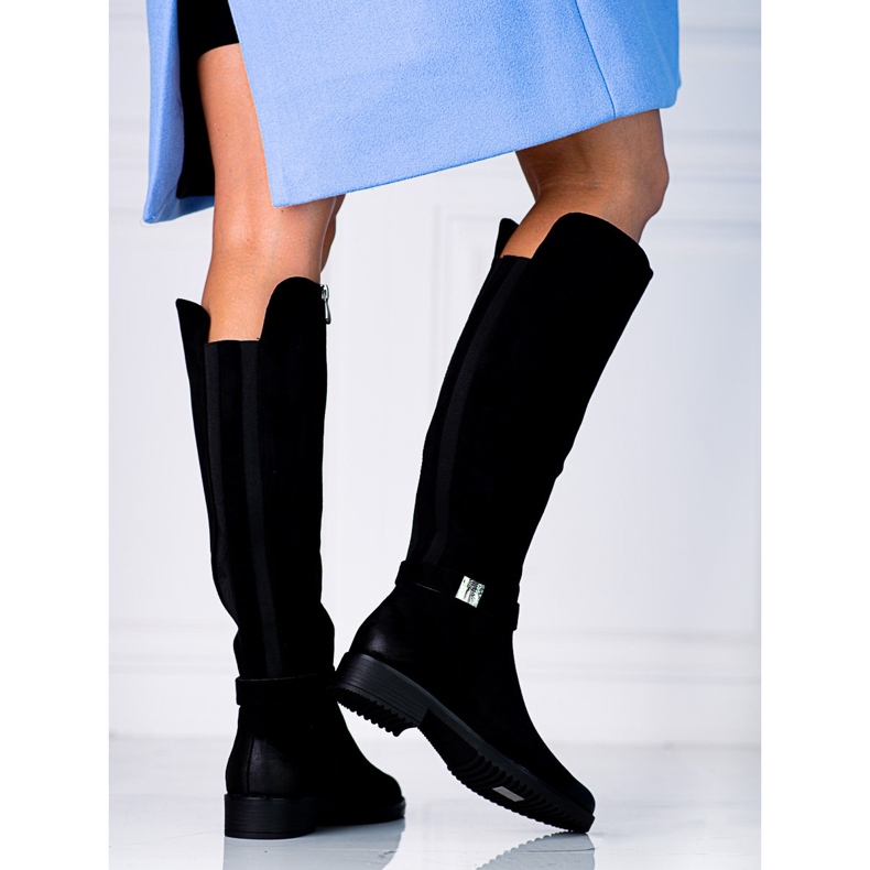 Kényelmes női Vinceza fekete ökológiai velúr csizma 1