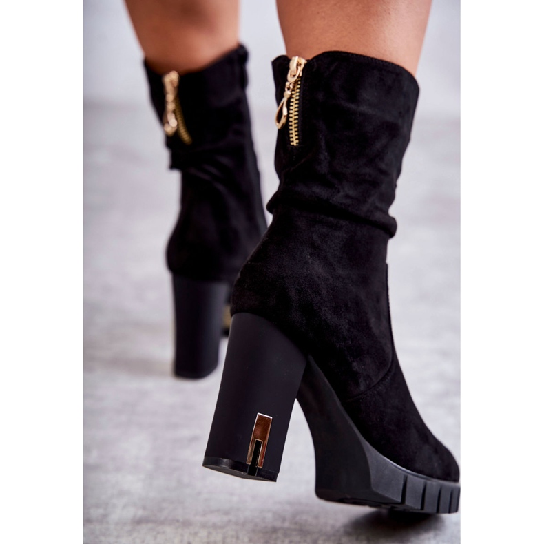 PG1 Velúr Magas Csizma Egy Sarkú Fekete Volter 2