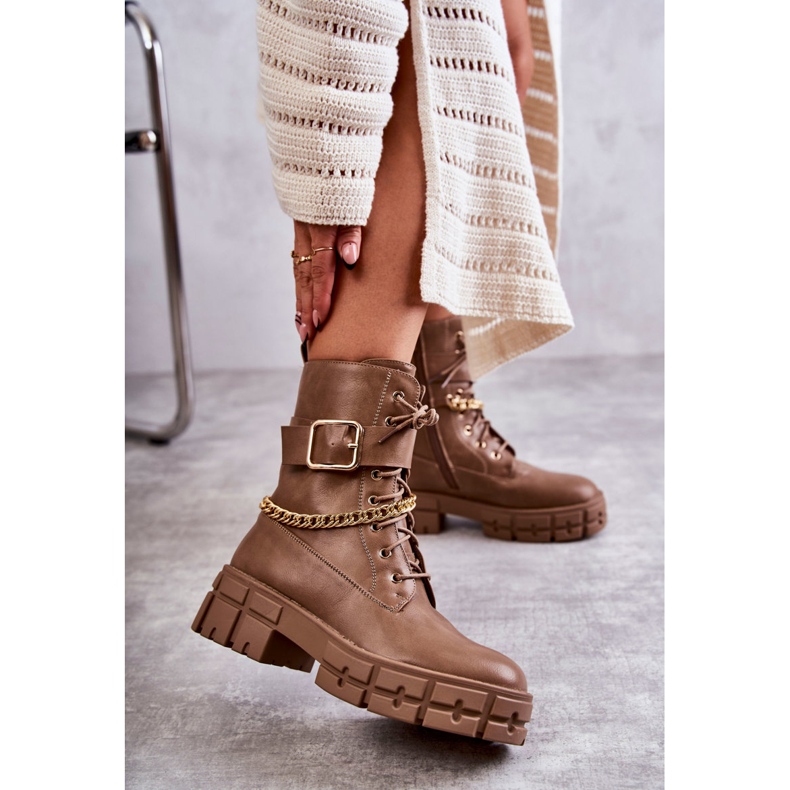 PG1 Divatos munkáscsizmák barna Solesso lánccal 2