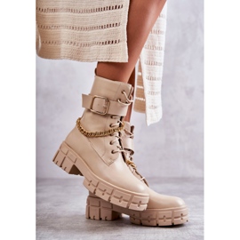 PG1 Divatos munkáscsizmák lánccal bézs Solesso 1