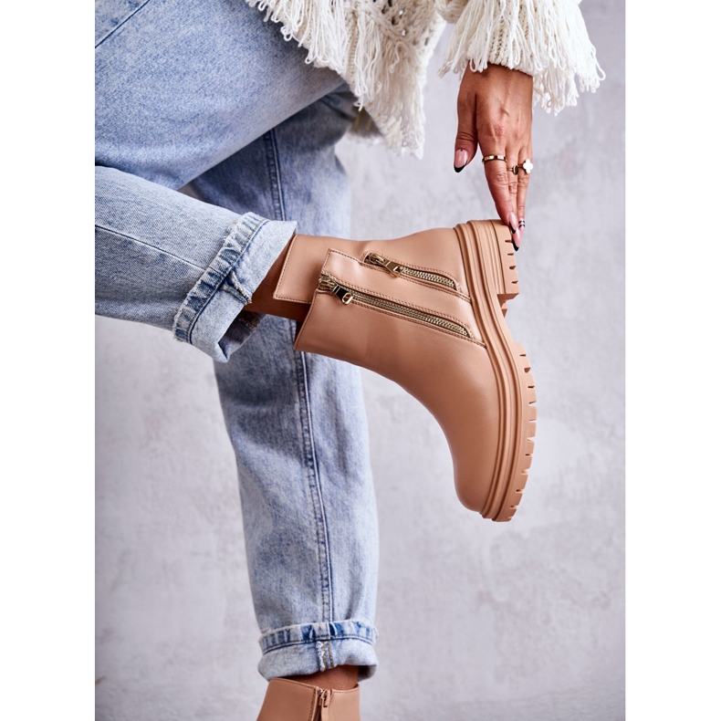 PG1 Női bőrcsizma cipzárral bézs Navarra 2