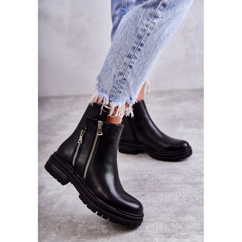 PG1 Női bőrcsizma cipzárral, fekete Navarra 2