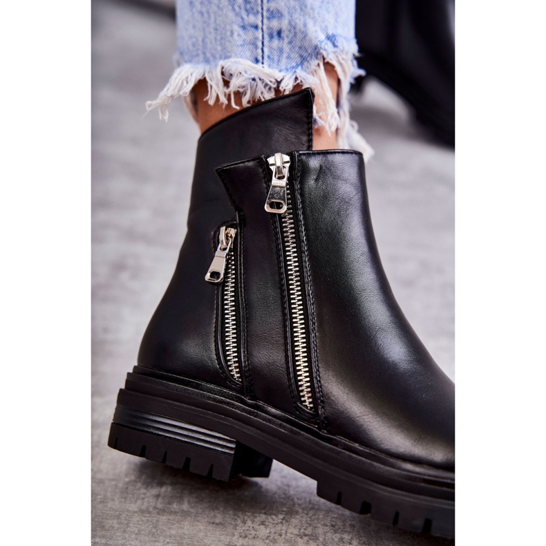 PG1 Női bőrcsizma cipzárral, fekete Navarra 1