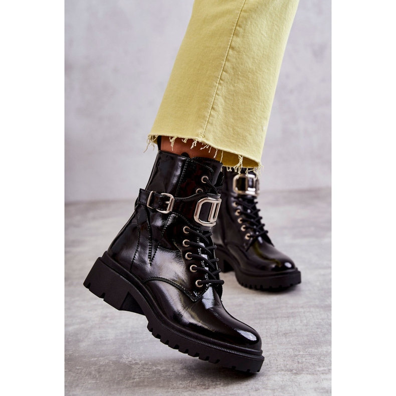 PG1 Lakkozott meleg női csizma fekete Costello 2