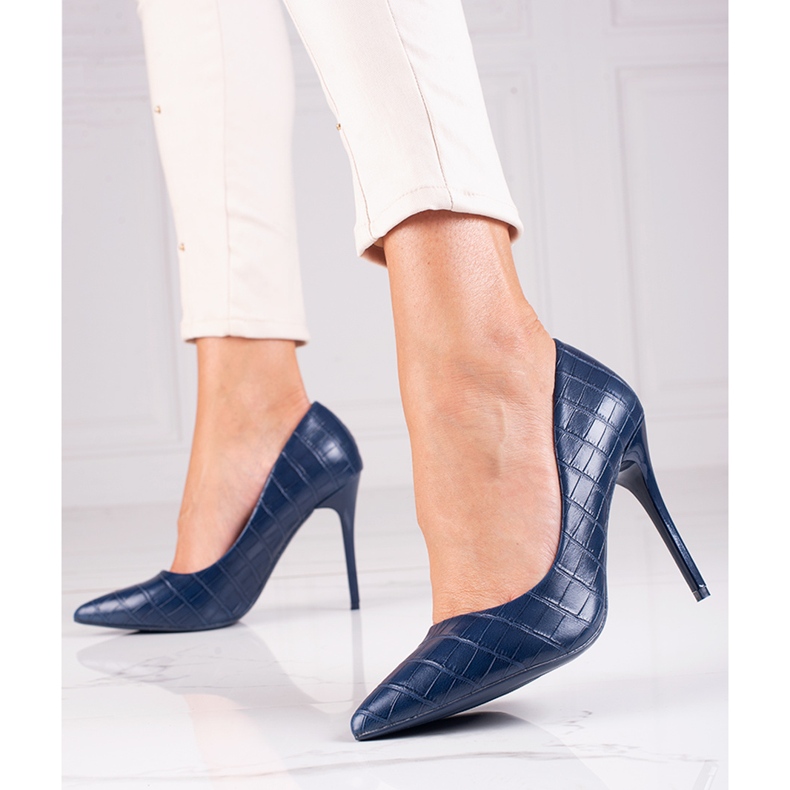 Divatos pumpák Shelovet sarokkal kék 2