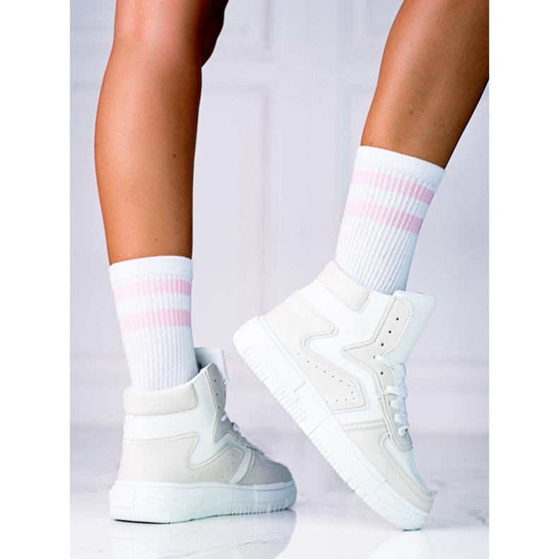 Ökológiai fehér és szürke bőrből készült High Shelovet női tornacipő 1