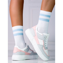 Női fűzős tornacipő a Shelovet platformon ökológiai bőrből fehér és szürke rózsaszín színben sokszínű 1