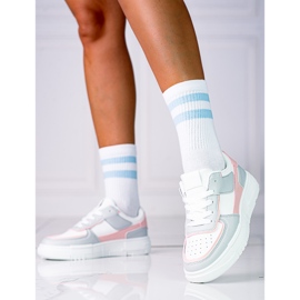 Női fűzős tornacipő a Shelovet platformon ökológiai bőrből fehér és szürke rózsaszín színben sokszínű 2