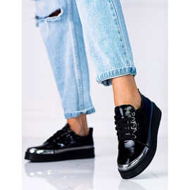 W. Potocki Shelovet női tornacipő lakkozott ökológiai bőrből fekete 1