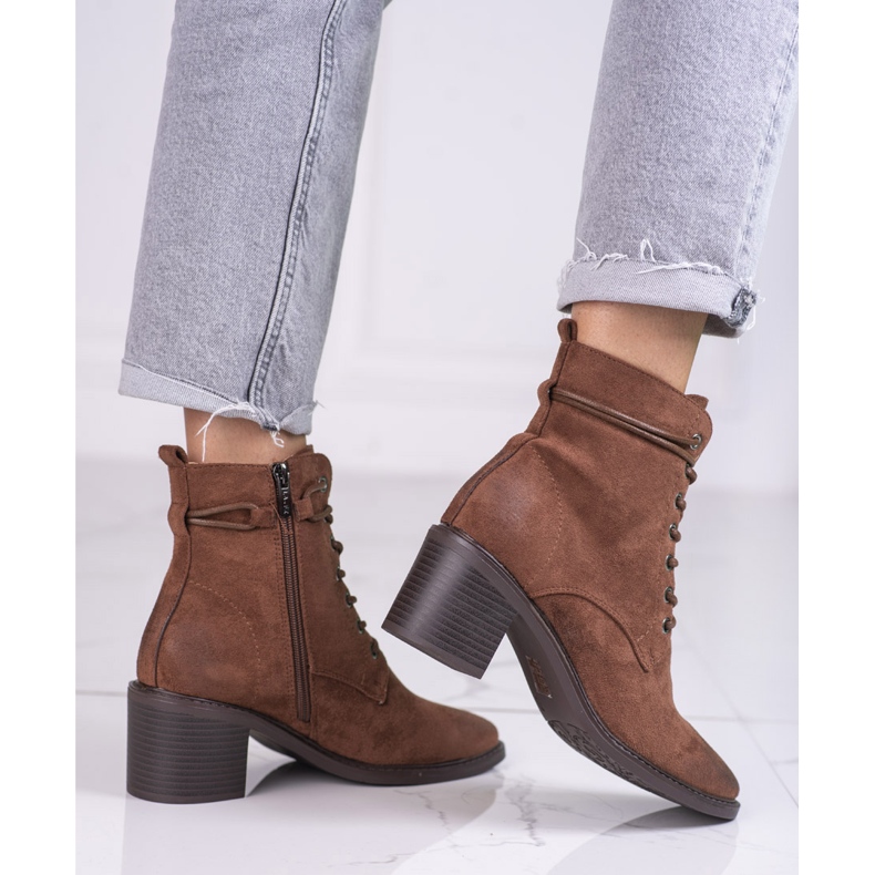 Barna Shelovet fűzős női csizma ökológiai velúrból 1