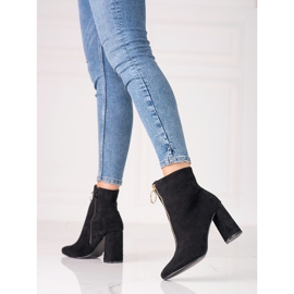 Fekete női csizma a Shelovet oszlopon, arany cipzárral 2